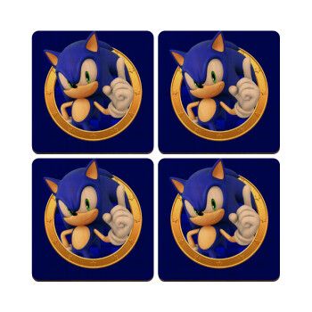 Sonic the hedgehog, ΣΕΤ x4 Σουβέρ ξύλινα τετράγωνα plywood (9cm)