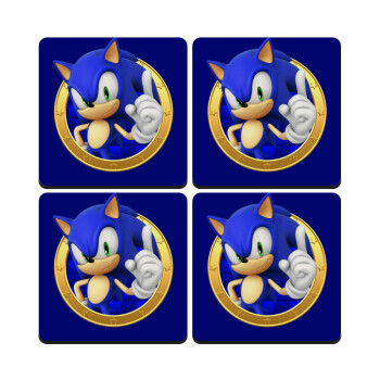 Sonic the hedgehog, ΣΕΤ 4 Σουβέρ ξύλινα τετράγωνα (9cm)