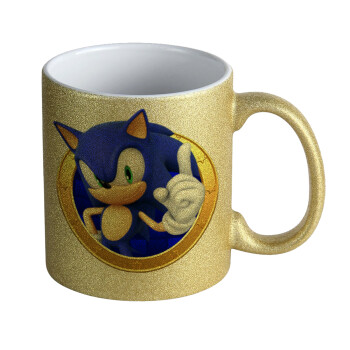 Sonic the hedgehog, Κούπα Χρυσή Glitter που γυαλίζει, κεραμική, 330ml