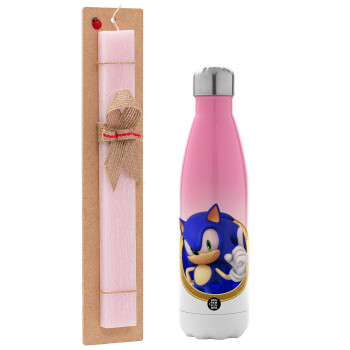 Sonic the hedgehog, Πασχαλινό Σετ, Μεταλλικό παγούρι θερμός Ροζ/Λευκό (Stainless steel), διπλού τοιχώματος, 500ml & πασχαλινή λαμπάδα αρωματική πλακέ (30cm) (ΡΟΖ)