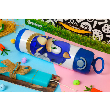 Sonic the hedgehog, Easter candle, Childrens hot water bottle, stainless steel, with safety straw, BLUE (500ml)