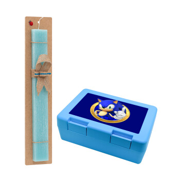 Sonic the hedgehog, Easter Set, children's snack container BLUE & Easter aromatic flat candle (30cm) (TURQUOISE)