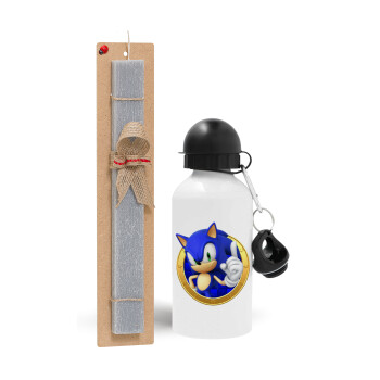 Sonic the hedgehog, Easter Set, metallic aluminum water bottle (500ml) & aromatic flat Easter candle (30cm) (GRAY)