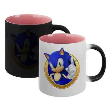 Sonic the hedgehog, Κούπα Μαγική εσωτερικό ΡΟΖ, κεραμική 330ml που αλλάζει χρώμα με το ζεστό ρόφημα (1 τεμάχιο)