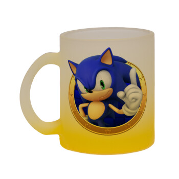Sonic the hedgehog, Κούπα γυάλινη δίχρωμη με βάση το κίτρινο ματ, 330ml