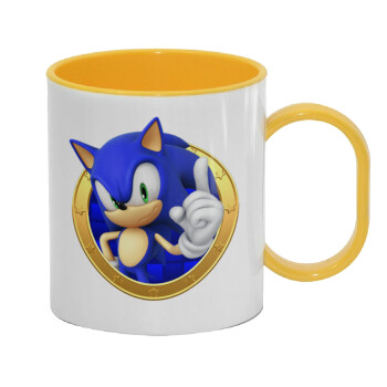 Sonic the hedgehog, Κούπα (πλαστική) (BPA-FREE) Polymer Κίτρινη για παιδιά, 330ml
