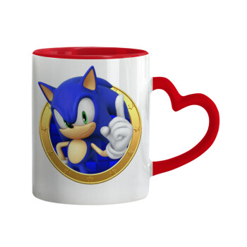 Sonic the hedgehog, Mug heart red handle, ceramic, 330ml