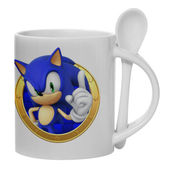 Sonic the hedgehog, Κούπα, κεραμική με κουταλάκι, 330ml (1 τεμάχιο)