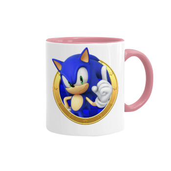 Sonic the hedgehog, Κούπα χρωματιστή ροζ, κεραμική, 330ml