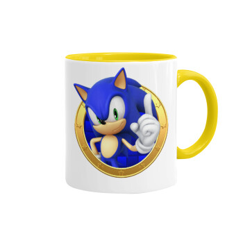 Sonic the hedgehog, Κούπα χρωματιστή κίτρινη, κεραμική, 330ml