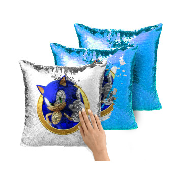 Sonic the hedgehog, Μαξιλάρι καναπέ Μαγικό Μπλε με πούλιες 40x40cm περιέχεται το γέμισμα