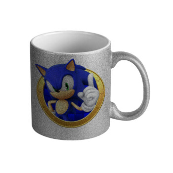 Sonic the hedgehog, Κούπα Ασημένια Glitter που γυαλίζει, κεραμική, 330ml