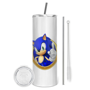 Sonic the hedgehog, Tumbler stainless steel 600ml, with metal straw & cleaning brush
