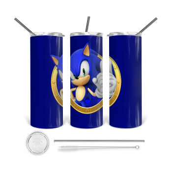 Sonic the hedgehog, 360 Eco friendly stainless steel tumbler 600ml, with metal straw & cleaning brush