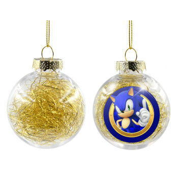Sonic the hedgehog, Χριστουγεννιάτικη μπάλα δένδρου διάφανη με χρυσό γέμισμα 8cm