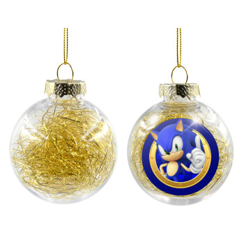 Sonic the hedgehog, Transparent Christmas tree ball ornament with gold filling 8cm