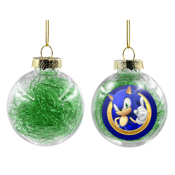 Sonic the hedgehog, Transparent Christmas tree ball ornament with green filling 8cm