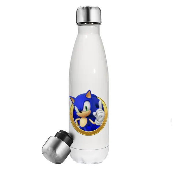 Sonic the hedgehog — Μεταλλικό παγούρι θερμός Λευκό (Stainless steel), διπλού τοιχώματος, 500ml