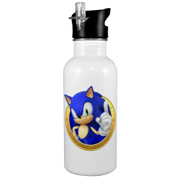 Sonic the hedgehog — Παγούρι νερού Λευκό με καλαμάκι, ανοξείδωτο ατσάλι 600ml