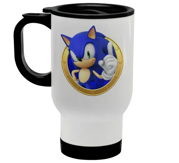 Sonic the hedgehog — Stainless steel travel mug with lid, double wall white 450ml
