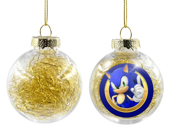 Sonic the hedgehog — Transparent Christmas tree ball ornament with gold filling 8cm