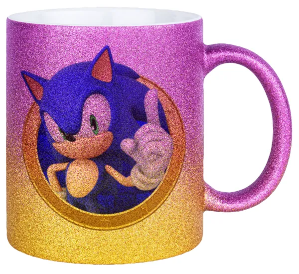 Sonic the hedgehog — Gold/pink glitter mug, ceramic, 330ml