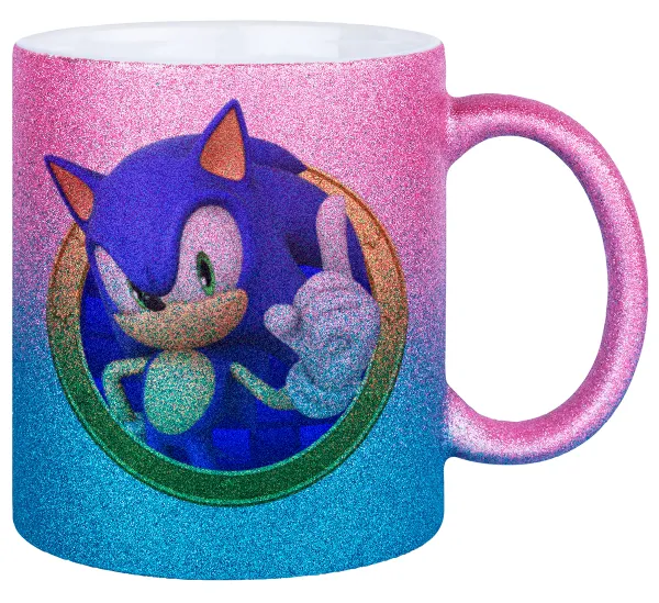Sonic the hedgehog — Gold/blue glitter mug, ceramic, 330ml