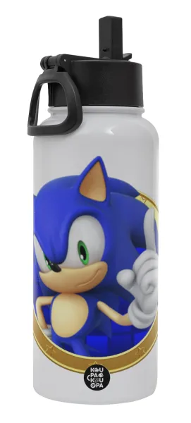 Sonic the hedgehog — Metal mug thermo White with Straw and Spout Lid (Stainless steel), double wall, 950ml