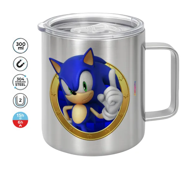 Sonic the hedgehog — Double-walled stainless steel mug 300ml with temperature-retaining lid