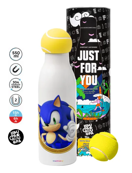 Sonic the hedgehog — Tennis ball Metal mug thermos White, double wall, 550ml