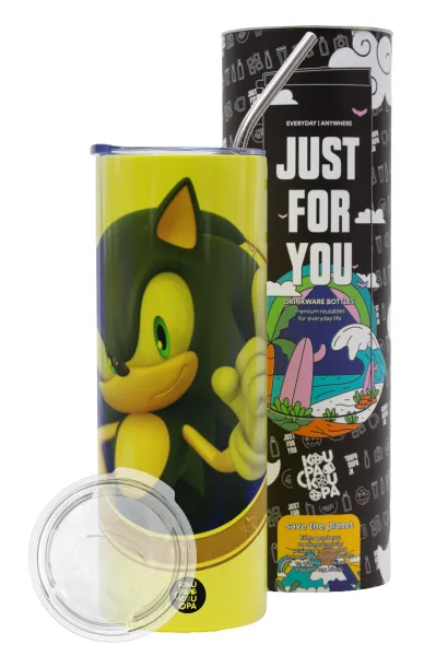 Sonic the hedgehog — Neon Yellow Travel Tumbler, with metal straw (Stainless steel 304 Food grade, BPA free, 600ml)