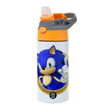 Sonic the hedgehog, Children's hot water bottle, stainless steel, with safety straw, Orange/Grey (360ml) BPA-FREE