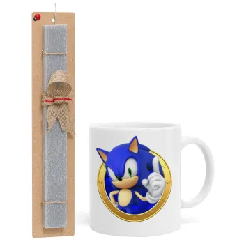 Sonic the hedgehog, Easter Set, Ceramic Cup (330ml) & Easter aromatic flat candle (30cm) (GRAY)