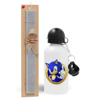 Sonic the hedgehog, Easter Set, metallic aluminum water bottle (500ml) & aromatic flat Easter candle (30cm) (GRAY)