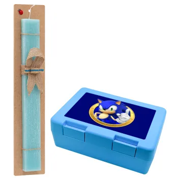Sonic the hedgehog, Easter Set, children's snack container BLUE & Easter aromatic flat candle (30cm) (TURQUOISE)