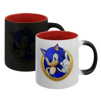 Sonic the hedgehog, Κούπα Μαγική εσωτερικό κόκκινο, κεραμική, 330ml που αλλάζει χρώμα με το ζεστό ρόφημα