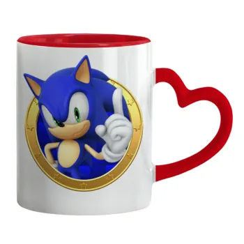 Sonic the hedgehog, Mug heart red handle, ceramic, 330ml