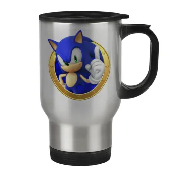 Sonic the hedgehog, Stainless steel travel mug with lid, double wall 450ml