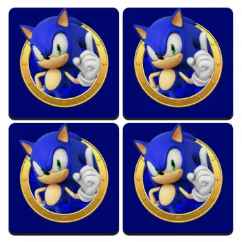 Sonic the hedgehog, ΣΕΤ 4 Σουβέρ ξύλινα τετράγωνα (9cm)