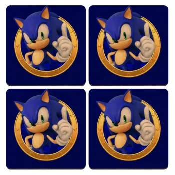 Sonic the hedgehog, ΣΕΤ x4 Σουβέρ ξύλινα τετράγωνα plywood (9cm)