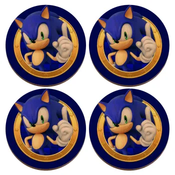 Sonic the hedgehog, ΣΕΤ x4 Σουβέρ ξύλινα στρογγυλά plywood (9cm)