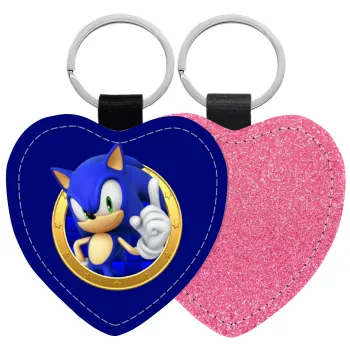 Sonic the hedgehog, Μπρελόκ PU δερμάτινο glitter καρδιά ΡΟΖ