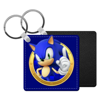 Sonic the hedgehog, Μπρελόκ Δερματίνη, τετράγωνο ΜΑΥΡΟ (5x5cm)