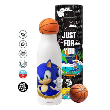 Sonic the hedgehog, Μπάλα μπάσκετ μεταλλικό παγούρι θερμός, διπλού τοιχώματος, 550ml