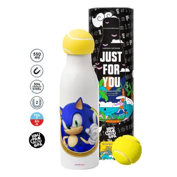 Sonic the hedgehog, Μπάλα τένις μεταλλικό παγούρι θερμός, διπλού τοιχώματος, 550ml