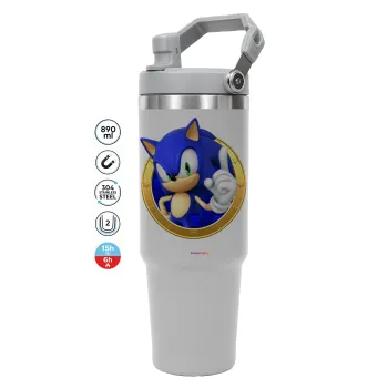 Sonic the hedgehog, ΓΚΡΙ χρώματος Θερμός Ανοξείδωτο 890ml (30oz) με χερούλι