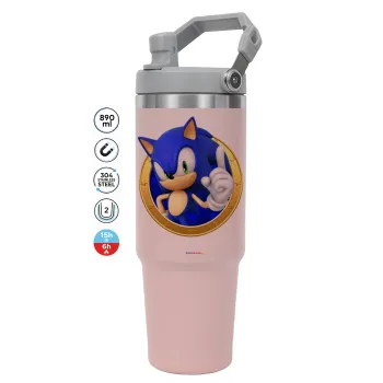 Sonic the hedgehog, ΡΟΖ χρώματος Θερμός Ανοξείδωτο 890ml (30oz) με χερούλι