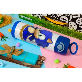 Sonic the hedgehog, Easter candle, Childrens hot water bottle, stainless steel, with safety straw, BLUE (500ml)