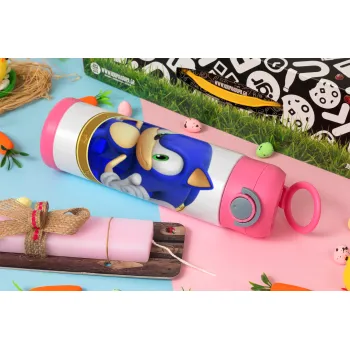 Sonic the hedgehog, Πασχαλινή Λαμπάδα με Παιδικό παγούρι θερμό, ανοξείδωτο, με καλαμάκι ασφαλείας, ΡΟΖ (500ml)