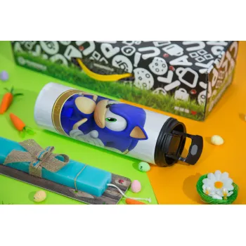 Sonic the hedgehog, Πασχαλινή Λαμπάδα με Travel Tumbler θερμό με διπλό καπάκι (600ml, BPA free) & κερί αρωματικό πλακέ (30cm) (ΤΙΡΚΟΥΑΖ)